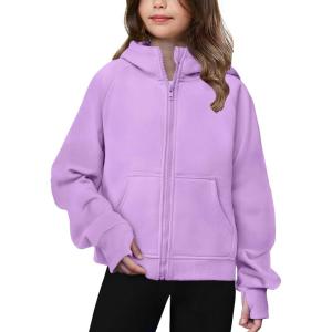 Arshiner Girls Zip Up Hoodies Teen Hooded Sweatshirts Fleece Jackets Kids Fall Fashion Outfits Winter Clothes(Purple)