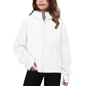 Arshiner Girls Zip Up Hoodies Teen Hooded Sweatshirts Fleece Jackets Kids Fall Fashion Outfits Winter Clothes(White)
