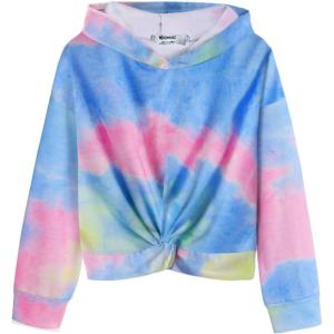 Arshiner Hoodies for Teen Girls Twist Front Tie Dye Hooded Sweatshirt Casual Long Sleeve Tops Clothes for 5-13 Years(Blue Pink Green)