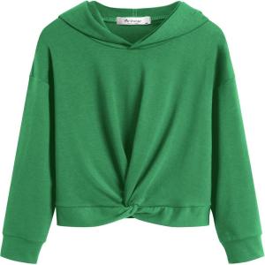 Arshiner Hoodies for Teen Girls Twist Front Tie Dye Hooded Sweatshirt Casual Long Sleeve Tops Clothes for 5-13 Years(Green)