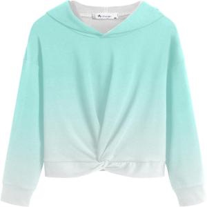 Arshiner Hoodies for Teen Girls Twist Front Tie Dye Hooded Sweatshirt Casual Long Sleeve Tops Clothes for 5-13 Years(Green White)