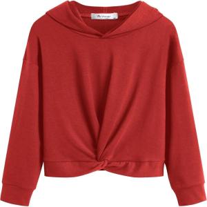 Arshiner Hoodies for Teen Girls Twist Front Tie Dye Hooded Sweatshirt Casual Long Sleeve Tops Clothes for 5-13 Years(Red)