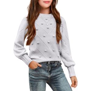 Arshiner Kid Girls Crew Neck Lantern Sleeve Sweater Cute Jumper Top Pullover Outwear 5-13 Years(Gray)