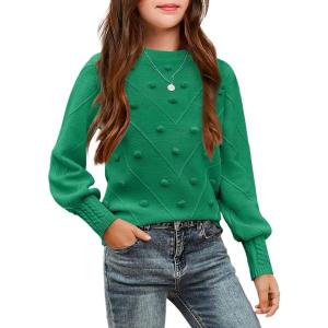 Arshiner Kid Girls Crew Neck Lantern Sleeve Sweater Cute Jumper Top Pullover Outwear 5-13 Years(Green)