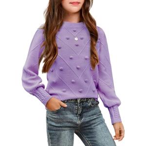 Arshiner Kid Girls Crew Neck Lantern Sleeve Sweater Cute Jumper Top Pullover Outwear 5-13 Years(Purple)