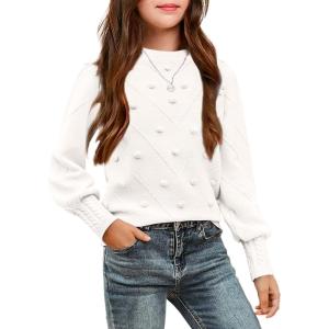 Arshiner Kid Girls Crew Neck Lantern Sleeve Sweater Cute Jumper Top Pullover Outwear 5-13 Years(White)