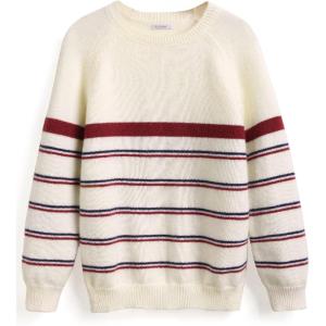 Arshiner Kids Boys Long Sleeve Sweater Knit Crewneck Pullover Striped Sweater for 5~13 Years(White Stripe)