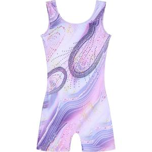 Arshiner Leotards for Girls Gymnastics with Shorts Color Gradient Shiny Diamond Kids Biketard(Purple Marble)
