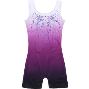 Arshiner Leotards for Girls Gymnastics with Shorts Color Gradient Shiny Diamond Kids Biketard(Shiny Purple)