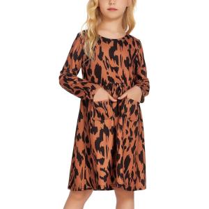 Arshiner Little Girls Dress Long Sleeve Solid Color Casual Skater Pocket Dress(Pat1)