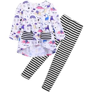 Arshiner Little Girls Outfits Cute Clothing Sets Long Sleeve 2pcs Pants Sets with Pockets(White)