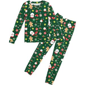 Arshiner Pajamas for Girls Long Sleeve Pants Sets Snug fit 2 Piece Pjs Set Soft Sleepwear(Green Christmas)