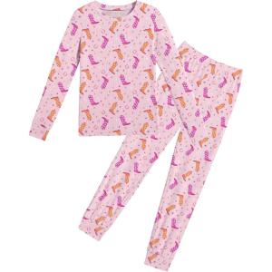 Arshiner Pajamas for Girls Long Sleeve Pants Sets Snug fit 2 Piece Pjs Set Soft Sleepwear(Pink Boots)