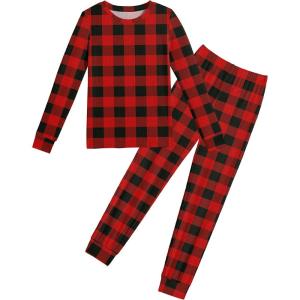 Arshiner Pajamas for Girls Long Sleeve Pants Sets Snug fit 2 Piece Pjs Set Soft Sleepwear(Red Plaid)