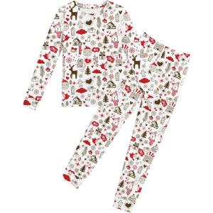 Arshiner Pajamas for Girls Long Sleeve Pants Sets Snug fit 2 Piece Pjs Set Soft Sleepwear(White Christmas)