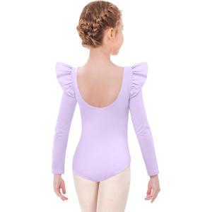 Arshiner Ruffle Long Sleeve Leotard for Girls Ballet Leotards Low Back Gymnastic Dance Outfits for Toddler(Purple)