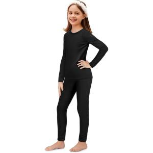 Arshiner Thermal Underwear for Kids Long Johns Girls Base Layer Top and Bottom Set(Black)