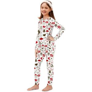 Arshiner Thermal Underwear for Kids Long Johns Girls Base Layer Top and Bottom Set(Christmas White)