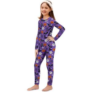 Arshiner Thermal Underwear for Kids Long Johns Girls Base Layer Top and Bottom Set(Halloween Purple)