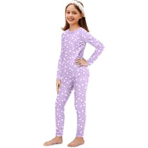 Arshiner Thermal Underwear for Kids Long Johns Girls Base Layer Top and Bottom Set(Purple Stars Moon)