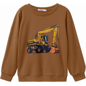 Arshiner Toddler Boy Crewneck Sweatshirt Long Sleeve Pullover Graphic Shirts for Kid Fall Tops Tees 2-10 Years(Brown Excavator)