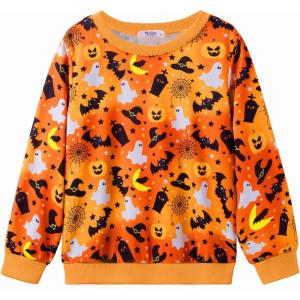 Arshiner Toddler Boy Crewneck Sweatshirt Long Sleeve Pullover Graphic Shirts for Kid Fall Tops Tees 2-10 Years(Orange Halloween)