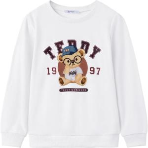 Arshiner Toddler Boy Crewneck Sweatshirt Long Sleeve Pullover Graphic Shirts for Kid Fall Tops Tees 2-10 Years(White Teddy Bear)