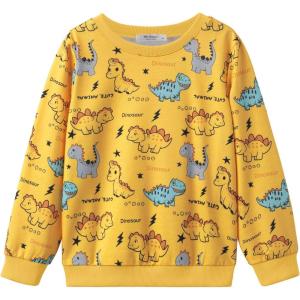Arshiner Toddler Boy Crewneck Sweatshirt Long Sleeve Pullover Graphic Shirts for Kid Fall Tops Tees 2-10 Years(Yellow Dinosaur)