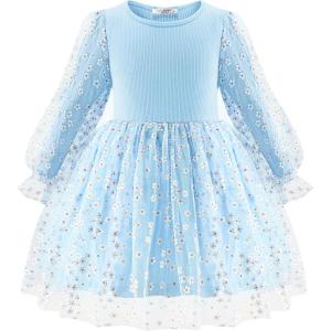 Arshiner Toddler Christmas Dress Girls Sequin Tulle Puff Long Sleeves Tutu Dress Princess Birthday Party Clothes 1-6T(Blue – Daisy Tulle)