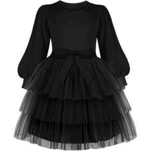 Arshiner Toddler Dress Little Girls Tutu Fall Winter Puff Long Sleeve Princess Party Tulle Dresses(Black)