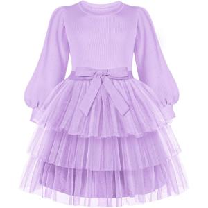 Arshiner Toddler Dress Little Girls Tutu Fall Winter Puff Long Sleeve Princess Party Tulle Dresses(Lavender)