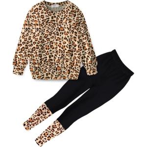 Arshiner Toddler Girls Clothes 2Pcs Graphic Pullover Sweatshirts Patchwork Leggings Pants Fall Winter Outfit Tracksuits 1-6(Brown Leopard)