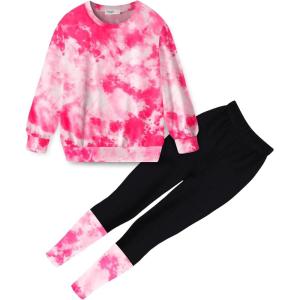 Arshiner Toddler Girls Clothes 2Pcs Graphic Pullover Sweatshirts Patchwork Leggings Pants Fall Winter Outfit Tracksuits 1-6(Pink Tie-dye)