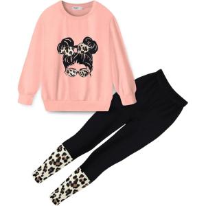 Arshiner Toddler Girls Clothes 2Pcs Graphic Pullover Sweatshirts Patchwork Leggings Pants Fall Winter Outfit Tracksuits 1-6(White Leopard)