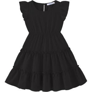 Arshiner Toddler Girls Dress Ruffle Sleeveless Tiered Swing Twirly Dresses Cute Summer Beach Sundress with Pocket for 1-6T(Black)