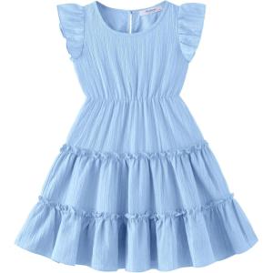 Arshiner Toddler Girls Dress Ruffle Sleeveless Tiered Swing Twirly Dresses Cute Summer Beach Sundress with Pocket for 1-6T(Blue)