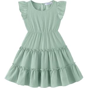 Arshiner Toddler Girls Dress Ruffle Sleeveless Tiered Swing Twirly Dresses Cute Summer Beach Sundress with Pocket for 1-6T(Green)