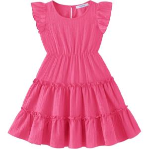 Arshiner Toddler Girls Dress Ruffle Sleeveless Tiered Swing Twirly Dresses Cute Summer Beach Sundress with Pocket for 1-6T(Hot Pink)