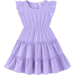 Arshiner Toddler Girls Dress Ruffle Sleeveless Tiered Swing Twirly Dresses Cute Summer Beach Sundress with Pocket for 1-6T(Purple)