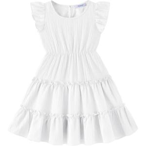 Arshiner Toddler Girls Dress Ruffle Sleeveless Tiered Swing Twirly Dresses Cute Summer Beach Sundress with Pocket for 1-6T(White)