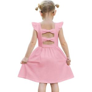 Arshiner Toddler Girls Dresses Flutter Sleeve Ruffle Back Bowknot Dress Kids Summer Casual Beach Sundress with Pockets 2-6T(Pink)