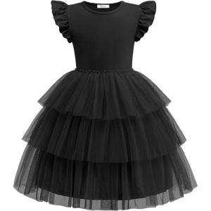 Arshiner Toddler Tutu Dress Girls Fluffy Tiered Summer Dresses Cute Party Tulle Sundress for Kids 2-7Y(Black)