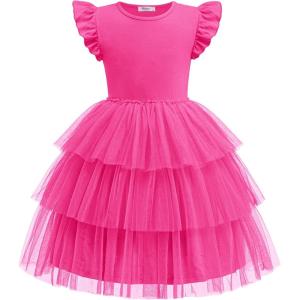 Arshiner Toddler Tutu Dress Girls Fluffy Tiered Summer Dresses Cute Party Tulle Sundress for Kids 2-7Y(Hot Pink)
