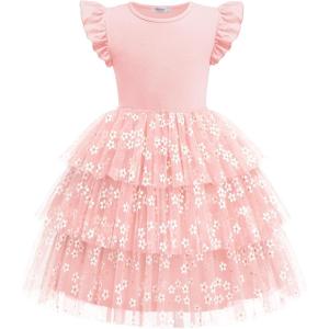 Arshiner Toddler Tutu Dress Girls Fluffy Tiered Summer Dresses Cute Party Tulle Sundress for Kids 2-7Y(Pink Flower)