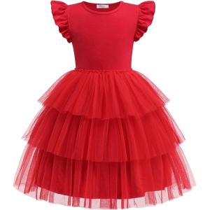 Arshiner Toddler Tutu Dress Girls Fluffy Tiered Summer Dresses Cute Party Tulle Sundress for Kids 2-7Y(Red)