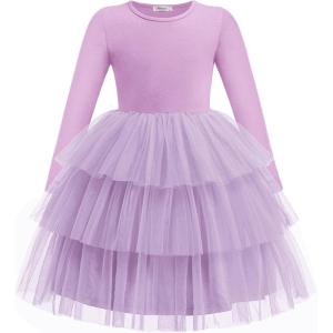 Arshiner Toddler Tutu Dress Girls Long Sleeve Fall Winter Tiered Formal Party Tulle Dresses for Kids 2-6Y(Lilac)