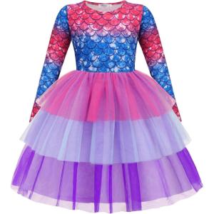 Arshiner Toddler Tutu Dress Girls Long Sleeve Fall Winter Tiered Formal Party Tulle Dresses for Kids 2-6Y(Mermaid Scale)