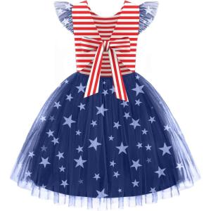 Arshiner Toddler Tutu Dress Little Girls Summer Tulle Backless Party Birthday Cotton Dresses 2-6Y(Flag/Blue)