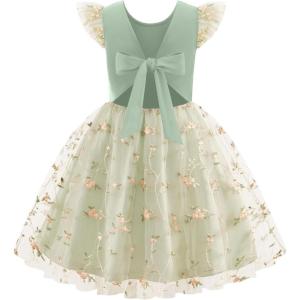 Arshiner Toddler Tutu Dress Little Girls Summer Tulle Backless Party Birthday Cotton Dresses 2-6Y(Green Floral)
