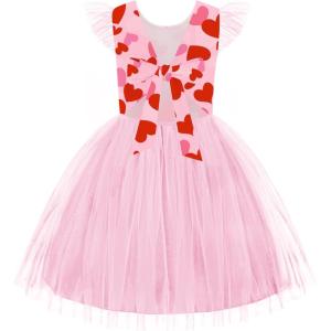 Arshiner Toddler Tutu Dress Little Girls Summer Tulle Backless Party Birthday Cotton Dresses 2-6Y(Pink Heart)